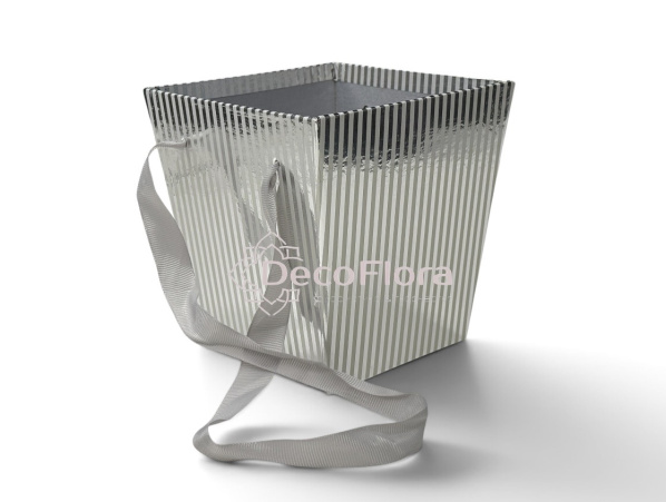 Коробка для цветов 14,5*14,5*15см с ручками серебро