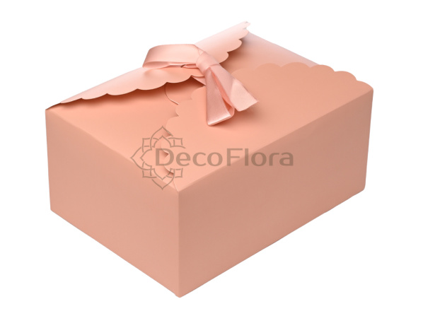 Коробка сборная 22*16*10см прямоугольная с атласной лентой темно-пудровая